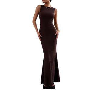 Elegant sleeveless dark brown maxi knit dress for women with a slim fit silhouette