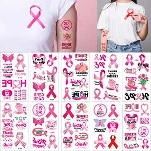 Pink Ribbon Temporary Tattoo Stickers Waterproof Breast Cancer Awareness Motivational Support For Women Charity Party