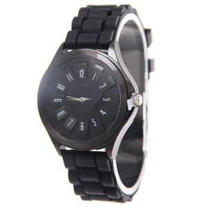 Minimalist black silicone quartz watch with a textured 3D numeric dial for men and women