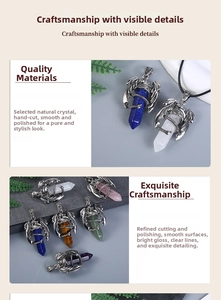 Detailed view of the dragon wings and silver-tone alloy frame wrapped around hex crystal