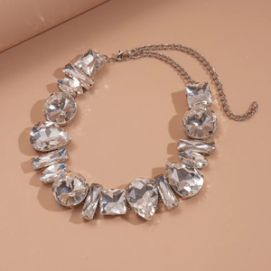 Luxury geometric crystal necklace with oversized teardrop and square rhinestones