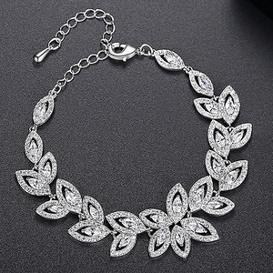 Flower Leaf Bracelet AAA Cubic Zirconia Copper Adjustable Extender For Wedding Bridal Dinner Party Jewelry Women