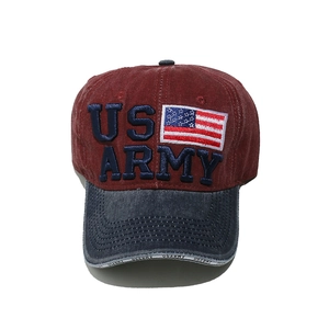 Vintage US Army baseball cap with 3D embroidery and washed denim two-tone design