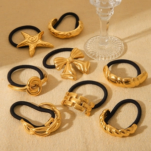 Gold Plated Stainless Steel Hair Ties Metal Starfish Bow Elastic Hair Ropes Fashionable Ponytail Holders Elegant Headwear