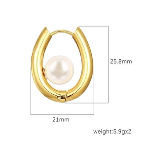 18K gold U-shaped oval pearl earrings for women with dimensional size measurements