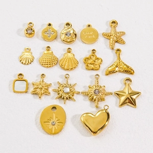 Assorted 14K gold plated stainless steel DIY charms set with starfish and hearts