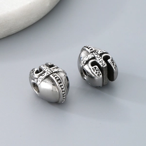Silver stainless steel skull helmet beads for DIY necklaces with 2.2mm hole aperture