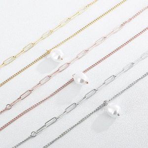 Double-layered titanium steel necklace with irregular pearl pendant in gold and silver