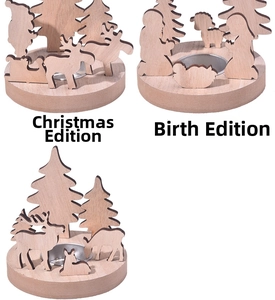 Lot de 3 bougeoirs de Noël en bois découpés au laser avec Père Noël et décors festifs