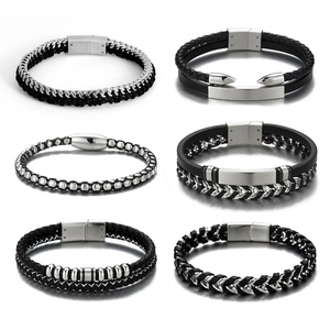 Men's Braided Leather Bracelet Stainless Steel Magnetic Clasp Multi-Layer Trendy Modern Jewelry Bangle