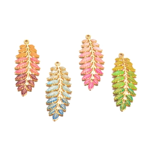 Handmade stainless steel leaf charms with colorful enamel gradient and gold plating