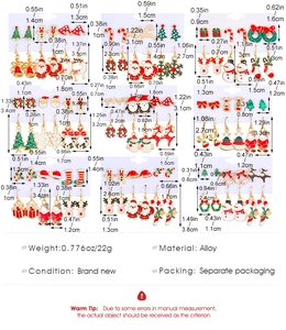 Detailliertes Datenblatt mit Maßen für das Weihnachts-Ohrring-Set aus Legierung mit Motiven