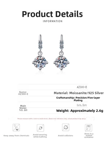 Detailed view of 1ct Moissanite earrings in 925 silver with five-layer plating