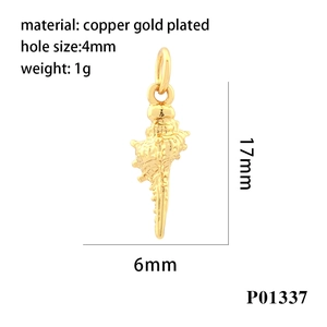 Detailed view of gold plated conch shell pendant with 1g weight and 4mm hole size