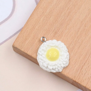 Realistic resin fried egg pendant with silver metal ring for DIY jewelry making and crafts