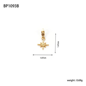 Detailed view of a gold octagonal star pendant with dimensions 1.47cm by 1.07cm