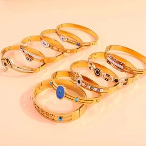 Fashion Evil Eye Stainless Steel Bracelet For Women Gold Plated Rhinestone Enamel Bangle Adjustable Retro Jewelry Gift