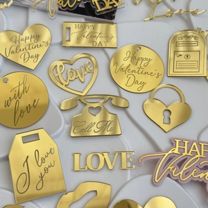 Golden mirror acrylic Valentine's Day cupcake toppers and decorative heart tags
