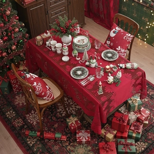 Festive American hollow lace red Christmas tablecloth set with matching dinnerware