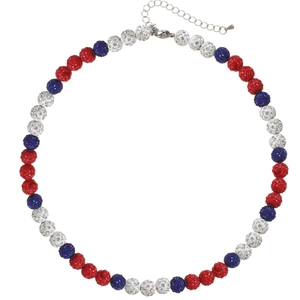 Men's adjustable baseball beaded necklace with red, white, and blue sparkling 10mm beads