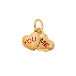 18K gold-plated heart-shaped pendant set with red YOU and ME engraving on white background
