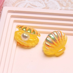 Pearlescent yellow resin shell charms with internal pearl for DIY jewelry making