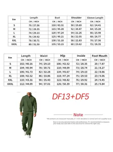 Detailed size chart for men's knit suit including chest, waist, and length measurements