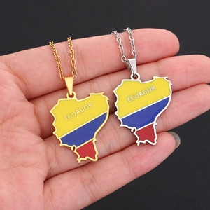 Gold- und Silber-Halsketten mit Ecuador-Kartenanhänger, Flaggen-Emaille und Gravur