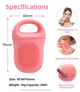 Pink silicone ice face roller dimensions 95x60x45mm with multi-functional usage views