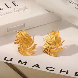 Modern 18K gold-plated stainless steel woven swirl stud earrings with a spiral texture