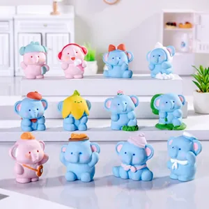 Detailed set of 12 colorful resin elephant figurines for micro landscape decoration