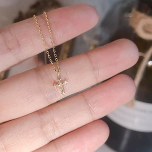 Minimalist S925 sterling silver cross necklace with 14k gold plating and zircon stones