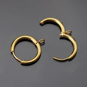 Polished 18k gold plated stainless steel round hoop earring findings with hanging loops