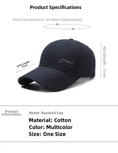 Detailed size chart of cotton baseball cap with Spirit embroidery and adjustable strap