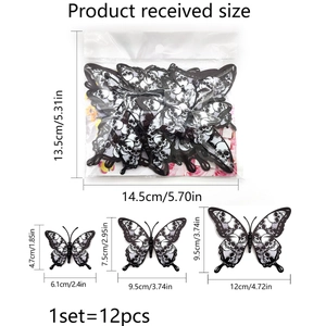 Set of 12 3D butterfly wall stickers with skull and rose patterns in various sizes