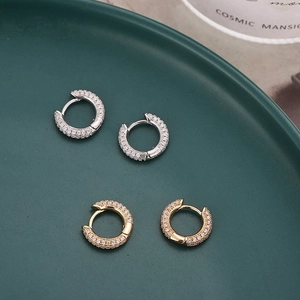 Fashionable micro-pave zircon hoop earrings set in gold and silver plating