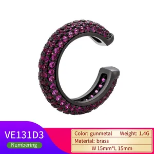 Gunmetal brass ear cuff featuring micro-pave pink cubic zirconia and sleek C-shaped design