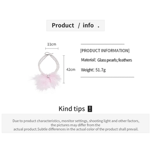 Detailed technical diagram of pink feather and pearl necklace with exact measurements