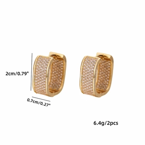Detailed view of gold-plated U-shaped earrings with micro-pave cubic zirconia and dimensions