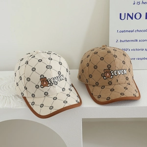 Casquettes de baseball en velours côtelé pour enfants avec motif N et ours brodé