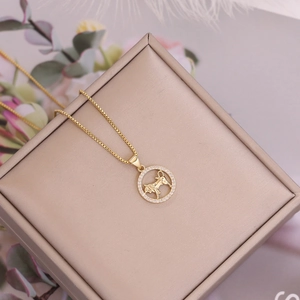 18K gold constellation pendant necklace with tiger design and micro-pave crystals