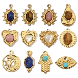 DIY Jewelry Charms Pendants Stainless Steel Natural Stone French Vintage Heart Moon Sun Evil Eye Hamsa Hand For Necklace Making