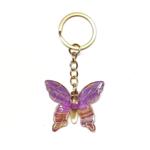 Dreamy gradient purple butterfly keychain with golden metal ring for bags and car keys