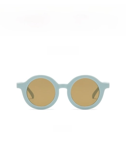 Front detail of cute light blue round frame sunglasses for kids with anti-UV lenses