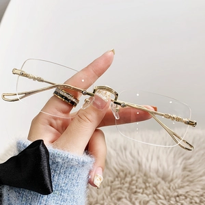Chic rimless square sunglasses with gold engraved metal temples for a modern trendy look