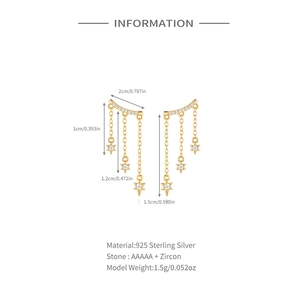 Size information for 925 sterling silver tassel star earrings with cubic zirconia detail