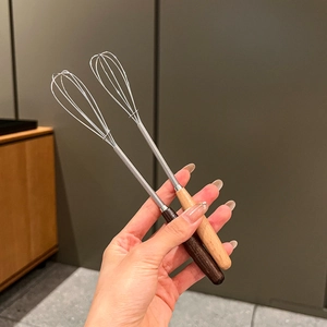 Japanese style stainless steel mini whisks with natural wood handles for baking
