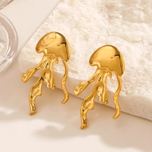 Jellyfish Stud Earrings Stainless Steel Gold Plated Marine Element Ocean Theme Beach Vacation Fashion Accessories Women