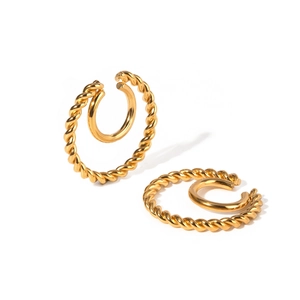 18k gold plated stainless steel double layer ear cuff with twisted rope and smooth band