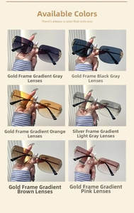 Frameless Y2K sunglasses with butterfly metal hinge details in six gradient colors